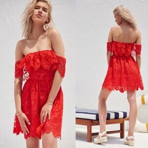 Lovers + Friends Dream Vacay Off Shoulder Red Lace Mini Dress Women’s Small $198